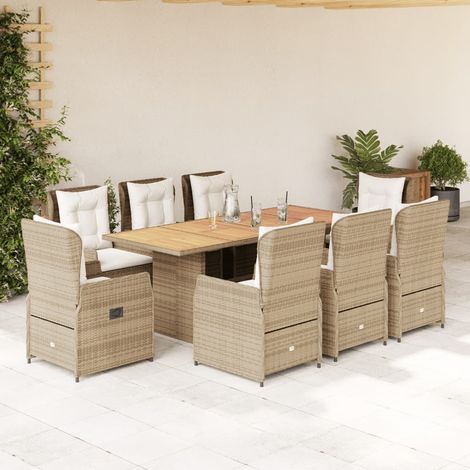 Ensemble repas de jardin 9 pièces avec 8 fauteuils inclinables en polyrotin beige - PANGIVO (1/5)