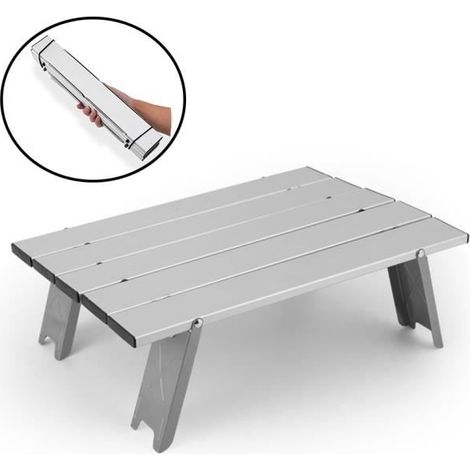 Table pliante en alliage d'aluminium, légère, pliable pour camping, pêche, pique-nique, camping, plage, pêche, barbecue,Argent (1/4)