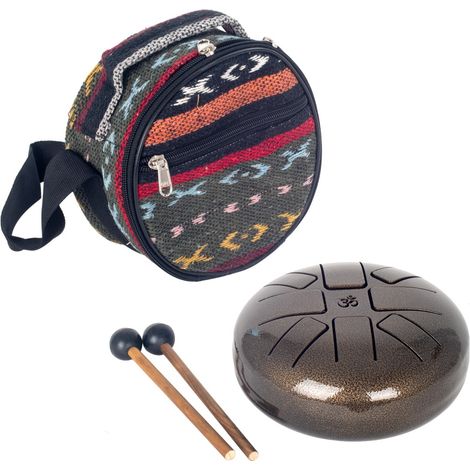 Tamburo tibetano in metallo realizzato a mano per la meditazione e il relax, ideale per yoga e terapie del suono