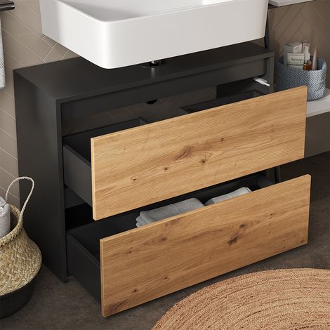 Mueble bajo lavabo Majest, Antracita/Artisan, 80.1 x 62 cm con 2 cajones, Vicco (1/5)
