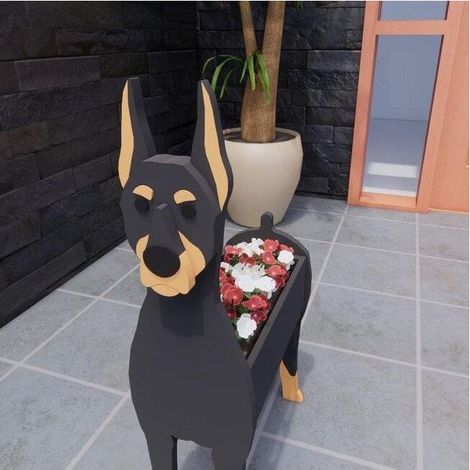 Pot de Fleur de Chien Mignon, Bac à Plantes Forme d'animal PVC, Jardiniere Exterieur Grande Taille, Pot de Fleurs Décoratif avec Canaux de Drainage, Conteneurs de Jardinage (Dobermann) (1/4)