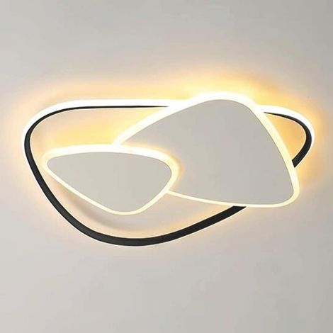 Plafonnier LED Semi-Flush – Moderne – Dimmable – Pour Salon, Salle à Manger, Bureau, Villa, Chambre, Couloir, Chambre Enfant, Entrée-Noir-Lumière tricolore