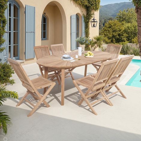 Ensemble de jardin table ovale 180 cm + 6 chaises en teck - GARDENA