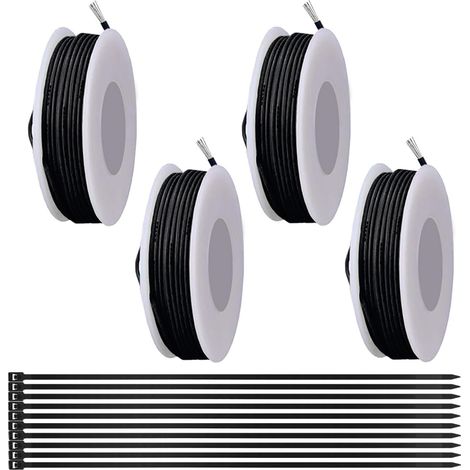 Fil électrique noir de calibre 26 300 V en PVC avec isolation 26 AWG - Fil de cuivre étamé - 5 m de chaque assortiment de fils avec attaches de câble pour bricolage électronique (1/5)