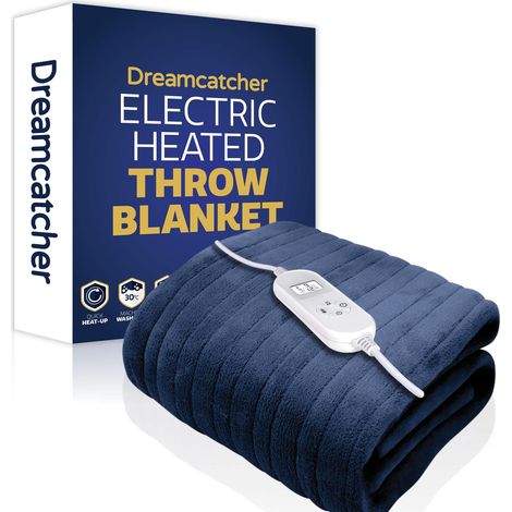 Dreamcatcher Deluxe XL Electric Throw Heated Double Over Blanket Soft Fleece 9 Heat & 12Hr Timer Settings - Navy Blue (1/5)