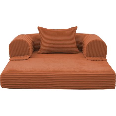 Sillón Convertible de Cord, Cama Individual, con Cojín, Tapizado Acolchado, Naranja (1/5)