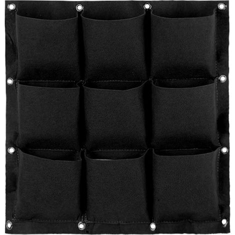 BEBUSINGOTO Bolsa para plantas de pared, para colgar en la pared, para cultivo vertical, para interior y exterior, con 9 bolsillos (negra) (1/5)
