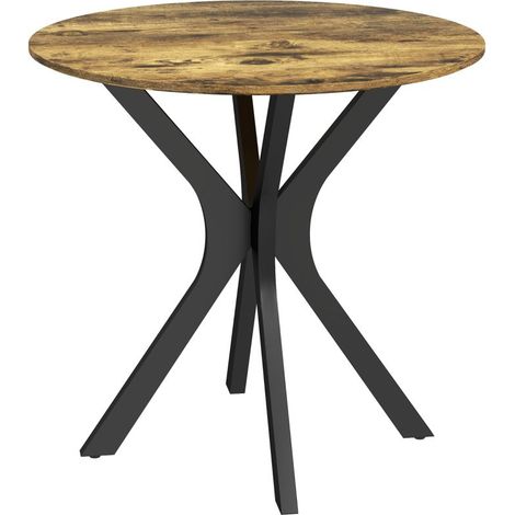 Table de cuisine rond pour 2 personnes, cadre en acier revêtu, Ø78 cm, couleur brun rustique, idéal pour petits espaces. (1/5)