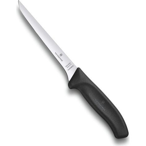 Victorinox Swiss Classic, coltello professionale per disossare, lama extra affilata, affilatura diritta, 15 cm, manico in plastica, acciaio inossidabile, nero (1/5)