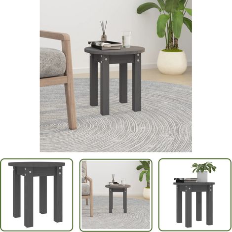 The Living Store Table basse Gris Ø 35x35 cm Bois massif de pin - Table Basse - Meuble Salon - Table D'appoint - Table Ronde - Bois Massif (1/5)