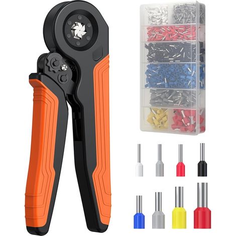 Pince à Sertir Cosse Électrique 0,5-10mm² 1200PCS - Pince à sertir à Cliquet pour 9 Tailles Cosses de Fils, Embouts de Câbles - Kit de Sertissage Electricien avec Boîte de Rangement (1/3)