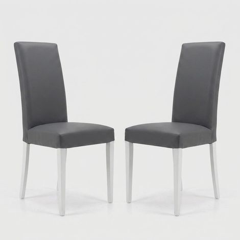 Set 2 sedie da pranzo in ecopelle e legno Denver - Grigio (1/4)
