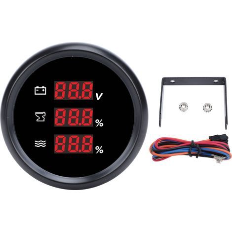 Compteur de Tension de Niveau d'eau d'égout 9 à 32VDC 52mm, Compteur de Tension de Niveau d'eau d'égout Numérique pour Camping-car (Cadran noir Lunette noire). (1/5)