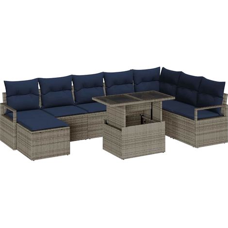 Garden Sofa Set with Cushion 9 pcs Grey and navy blue vidaXL (1/5)