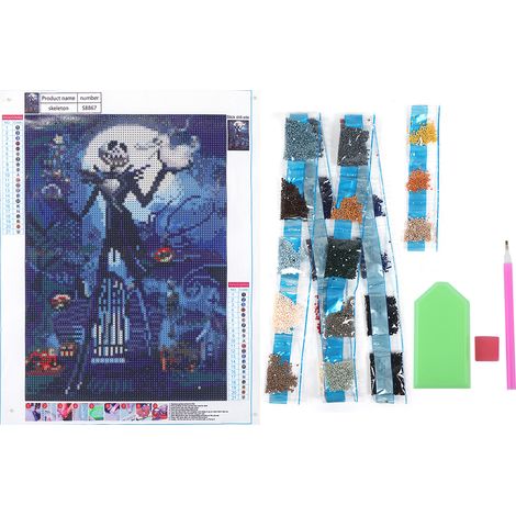 Kit de peinture diamant DIY crâne d'Halloween, motif complet, broderie artisanale pour décoration murale (1/5)