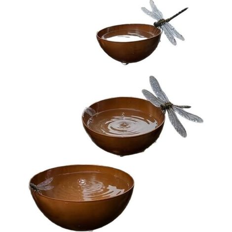 Ensemble Bain Oiseaux Fer 3 Rustique Ensemble Bain Oiseaux Fer(Rusting) Style rustique charmant, formes géométriques, esthétique pastorale, attire la faune, pour décor extérieur (1/5)