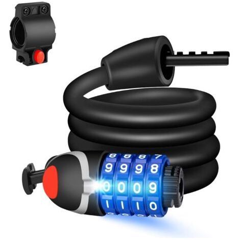 Bike Lock 120cm x 12mm, Padlock with 4-Digit Code, Lock for Bikes, Scooters and Strollers (Black) (1/4)