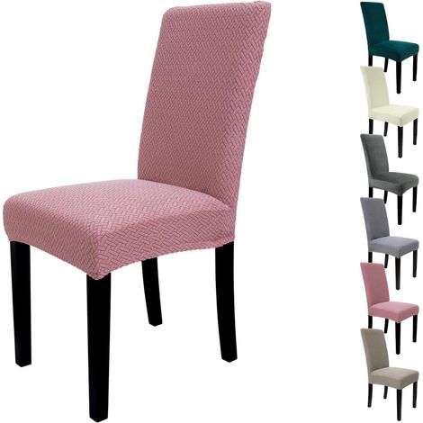 Stuhlhussen 6er Set Rosé mit Muster, dickes Stretchmaterial, waschbar, rutschfest (1/5)