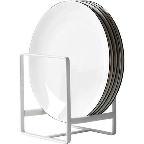 Organisateur d'assiettes (1 pièce), étagère à assiettes en métal, rangement vertical pour vaisselle (blanc) (1/5)