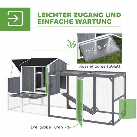 Poulailler avec enclos pour 3-4 poules, 3 compartiments de ponte, 1,9 m², bois de sapin, gris (1/5)