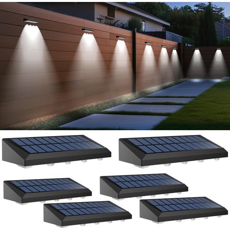 Lot de 6 lampes solaires d'extérieur pour clôture, alimentées par l'énergie solaire, étanches pour jardin, escalier, mur, marche, lumière blanche (1/5)