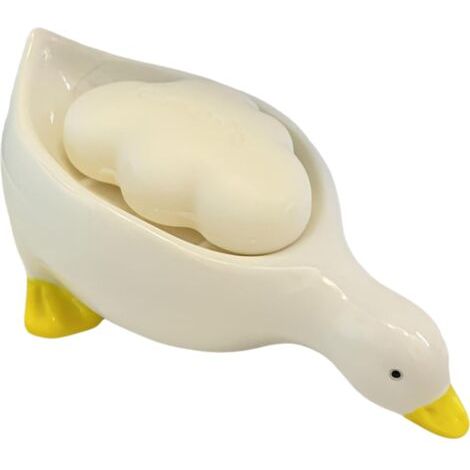 Niedliche Enten-Keramik-Seifenschale, selbstentleerend, geeignet für Dusche, Badezimmer, Badewanne, Küche und Spüle