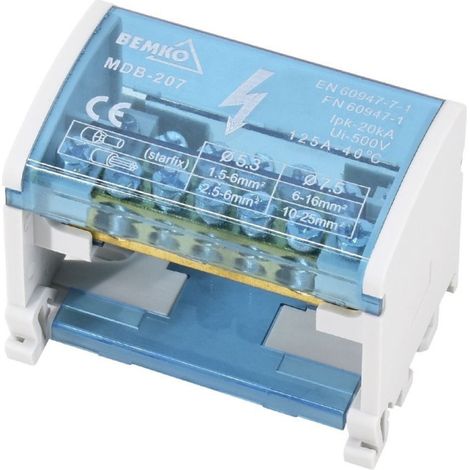 Blocco di distribuzione modulare 14 - 2x7 Collegamenti - Rail TH35 - IP20 - 65x50x44mm (1/5)