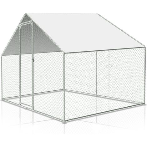 Randaco – Poulailler extérieur en acier galvanisé 3 x 2 x 2 m – Enclos avec protection solaire – Cage à poules pour 6 à 8 volailles