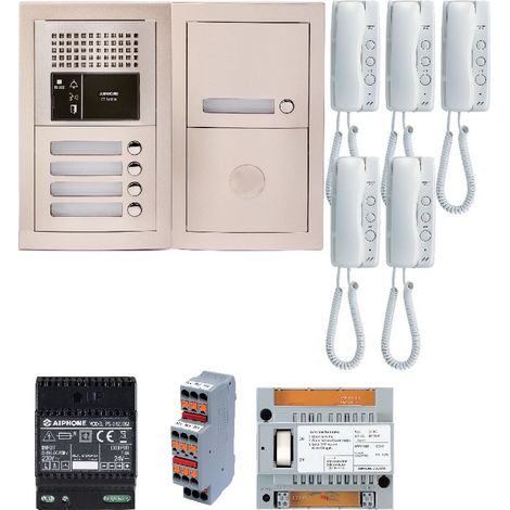 Aiphone – Pack audio 5 postes encastré – Module vigik prédisposé – Alimentation 12V – 5 boutons d'appel – GTBA5E
