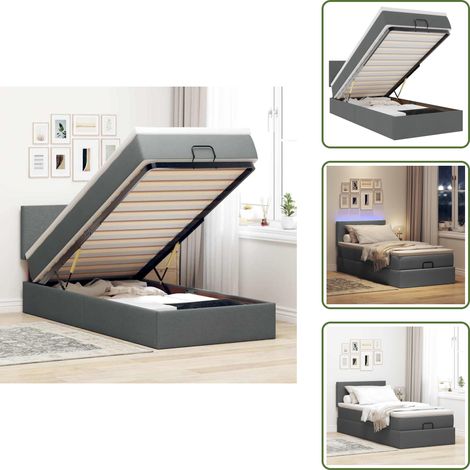 Cama con almacenamiento - vidaXL Cama otomana con colchón y LED tela gris oscuro 90x200 cm - Cama con mecanismo hidráulico