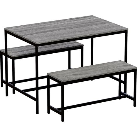 Roslyn 4 Seater Dining Table With Bench Set Kitchen Dining Set Furniture, Grey