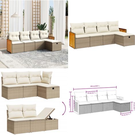 5-tlg. Garten-Sofagarnitur mit Kissen Beige Poly Rattan - Gartenmöbel - Outdoor-Möbel - Rattanmöbel - Gartenset - Lounge Set - Home & Living (1/5)