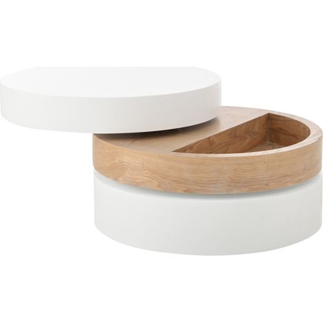 Mesa de centro redonda giratoria 360° 60 x 60 x 35,1 cm MDF blanco y natural MODENUIT (1/5)