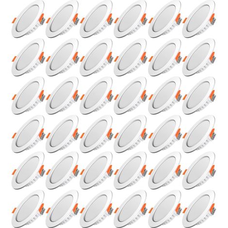 Spot LED Encastrable,Extra Plat,Spot Encastré Led Intérieur Plafond Plafonnier,Rond Ultra Slim Downlight,5W Equivalent 40W Incandescence,230V Blanc Neutre 4500K,Pour Salle de Salon,Cuisine,Lot de 36