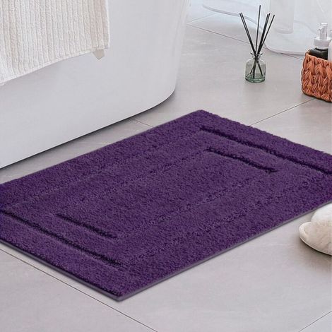 Tapis antidérapant, doux, absorbant, lavable en machine pour salles de bain et douches, 50 x 80 cm, violet (1/4)