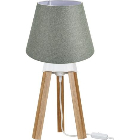 Lámpara de mesa trípode de roble y pantalla verde - PIKORO2638 (1/5)