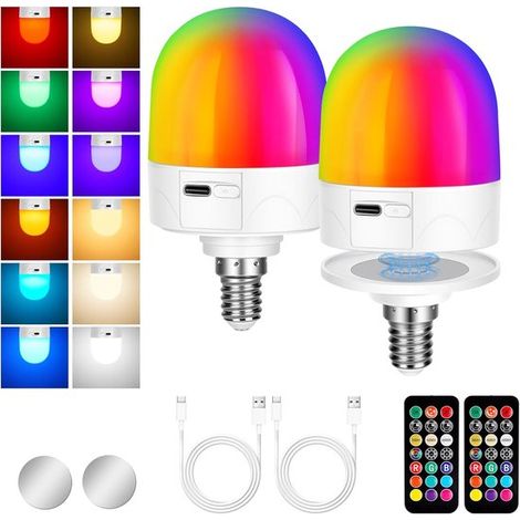 Ampoule rechargeable - Lampe à piles - Crée une ambiance - Avec télécommande - Lot de 2 - Plusieurs couleurs (1/5)