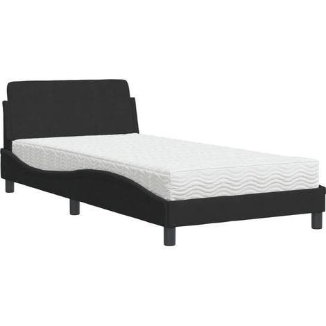 Lit simple,Lit adulte,Lit avec matelas noir 100x200 cm velours CFW15292 (1/5)