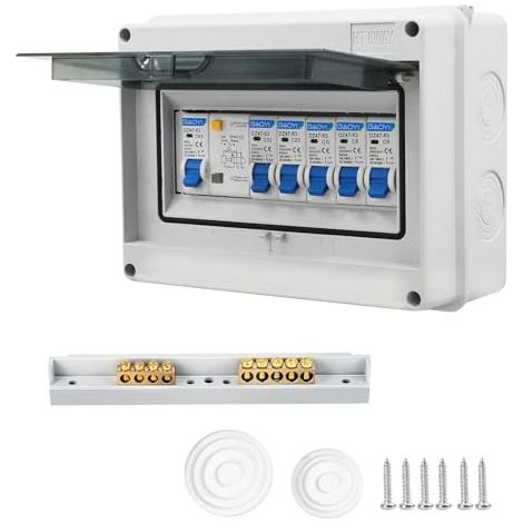 Bote à Fusibles en Saillie IP65, Disjoncteur 63a Distributeur En Saillie Petit Distributeur, Bote De Distribution Extérieure étanche, Interrupteur D'Air 2x6a+1x10a+1x20a+1x32a (1/5)