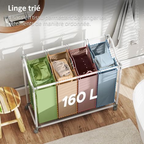 Panier à linge portable à roulettes – 4 sacs en tissu détachables de 40 L chacun, gris – Pour buanderie, chambre ou salle de bain (1/5)