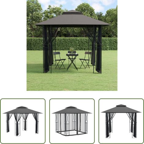 vidaXL Tonnelle de fête -  Belvédère avec parois latérales anthracite 300x300x270 cm acier (1/5)