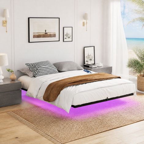 Letto sospeso 160x200 in metallo nero con LED e USB-C, salvaspazio, senza materasso – MEUBLIV (1/5)