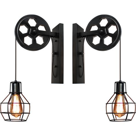 2X Applique Murale Rétro Lampe Murale Vintage Applique Murale Intérieure En Métal Pour Allée Loft Couloir E27,Noir