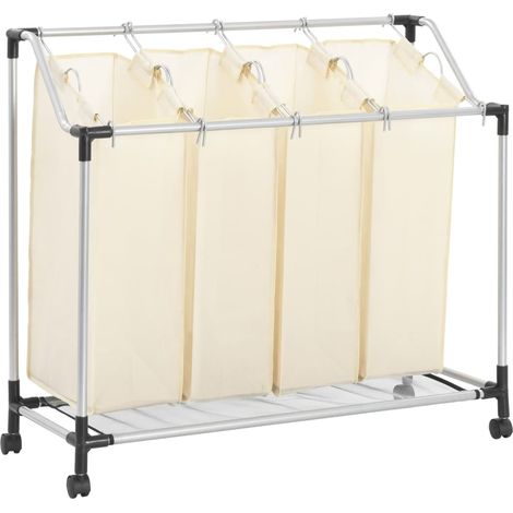 vidaXL Trieuse à linge avec 4 sacs Crème Acier