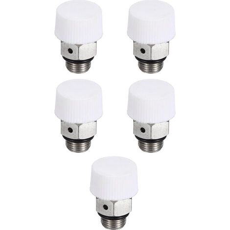 Purgeur D'air Manuel Pour Radiateur Filetage Mâle 1/8" BSP, 5 Pièces Purgeur En Laiton Nickelé Sans Clé Pour Radiateur, Blanc Argenté