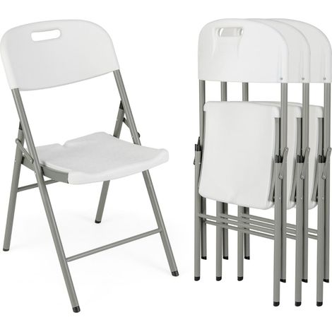 Set di 4 sedie pieghevoli, struttura in metallo, bianche, portatili