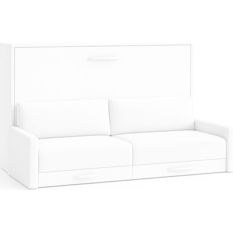 Lit escamotable horizontal avec canapé Vetal 120x200-Canapé Blanc-Structure et Façade Blanche (1/5)