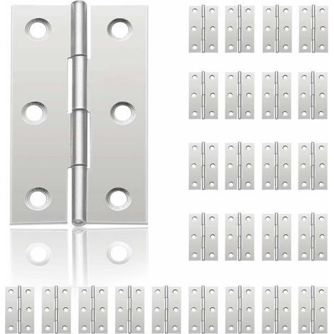 24 Charnières en Acier Inoxydable 44 x 32 mm pour Portes d’Armoires, Placards, Boîtes à Bijoux et Mobilier Maison – Fixation Facile (1/5)