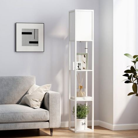 Lámpara de pie con estantes 26 x 26 x 160 cm, 3 compartimentos, blanco OKMYHOME (1/5)