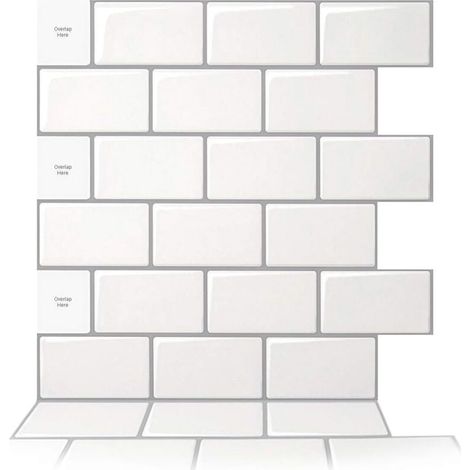 10-teiliges Set selbstklebender Küchenrückwände, Wandfliesen für Küche und Bad, Küchenaufkleber, Weiß mit grauer Fuge, 30,5 x 30,5 cm